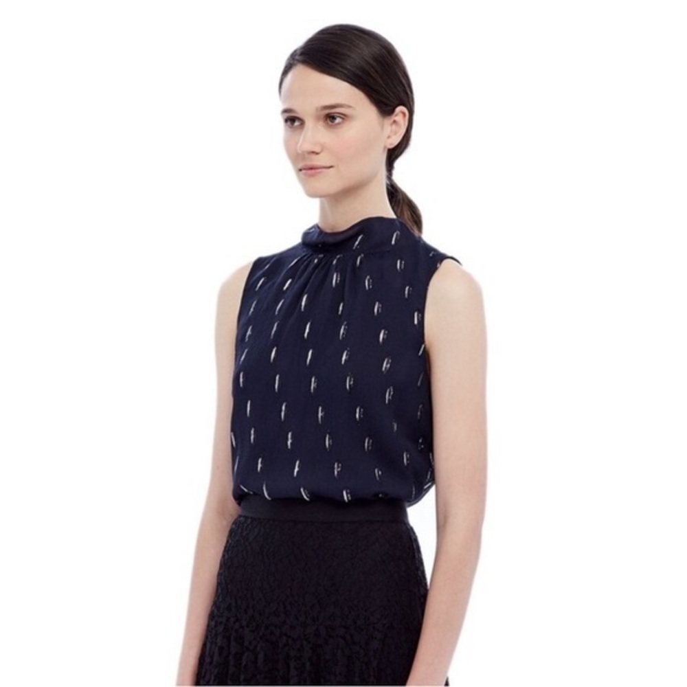 Rebecca Taylor Navy and Metallic Sleeveless Top